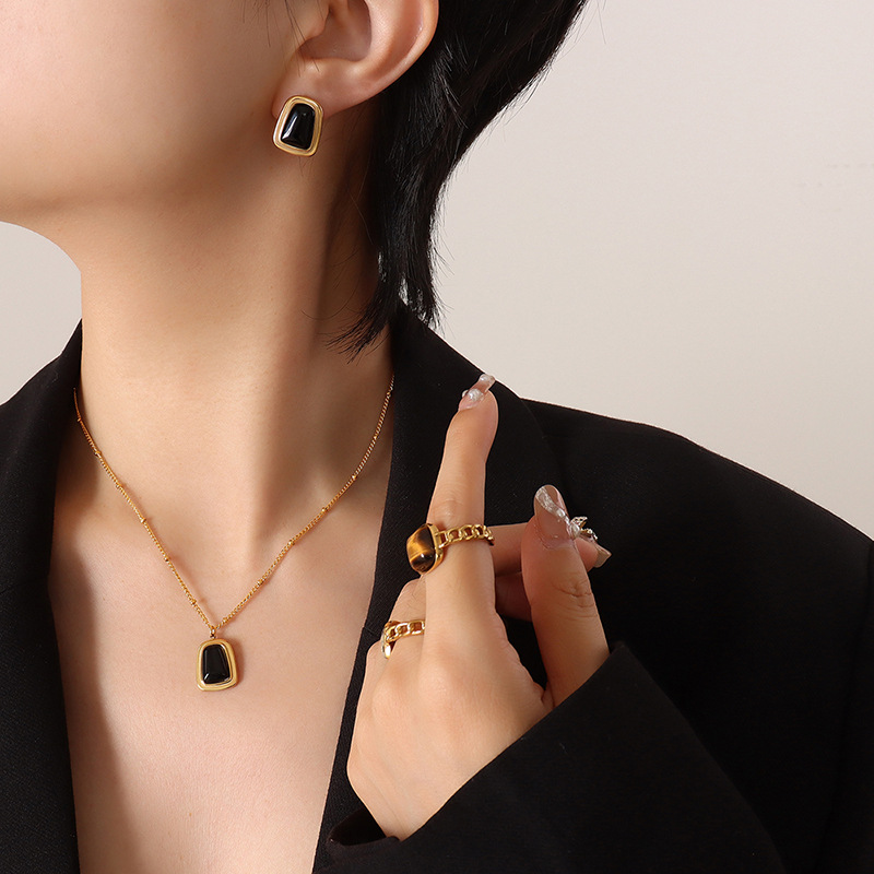 F642-Golden Black Opal Earrings