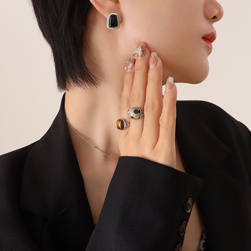 F642-Steel Black Opal Earrings