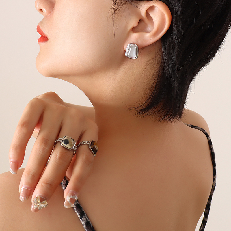 F642-Steel White Opal Earrings