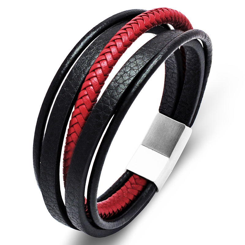 Red black leather [steel color]