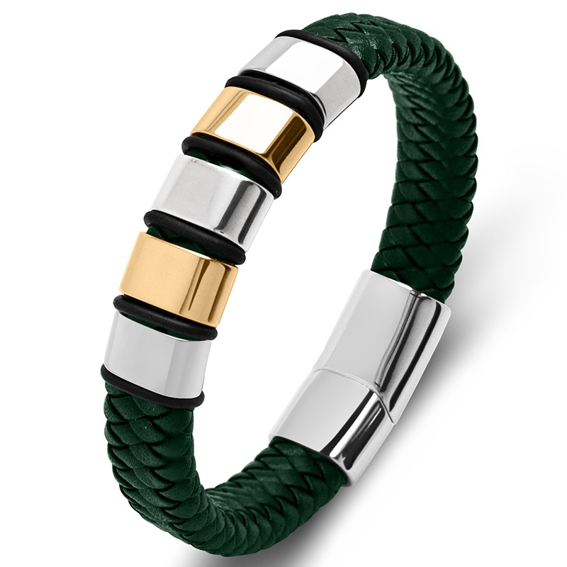 Green leather [steel and gold] 19.5cm