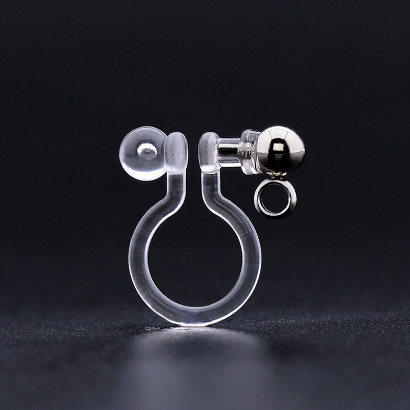 One bead and one metal pin/steel color vertical hanging closed ring