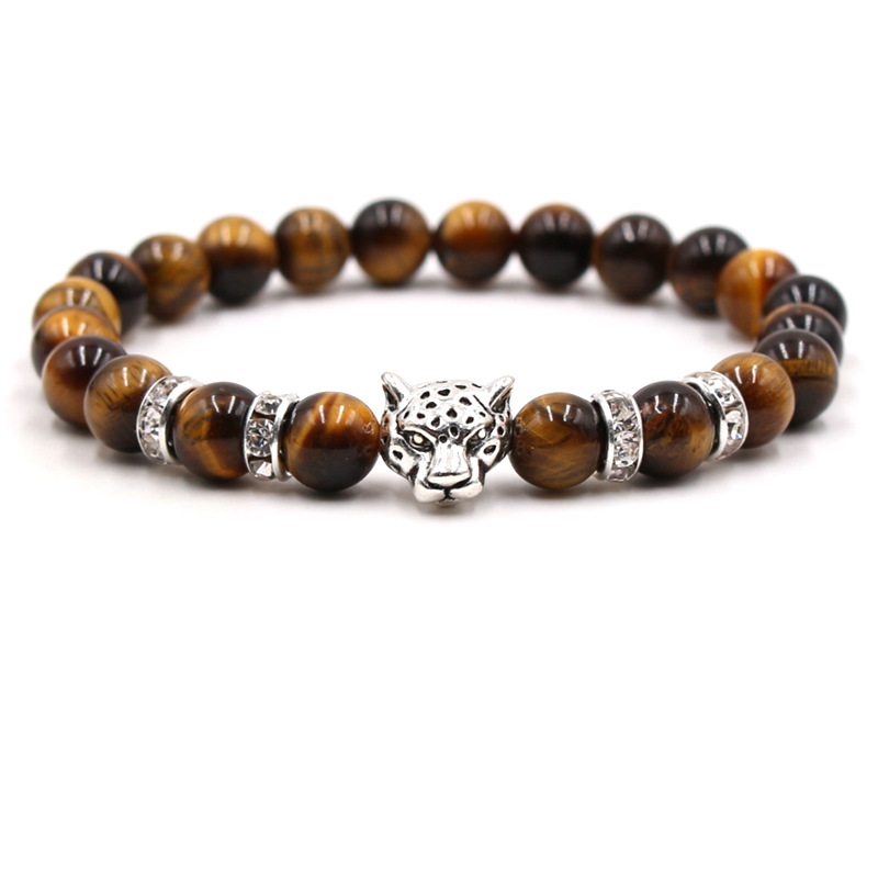 Tiger eye stone silver leopard head