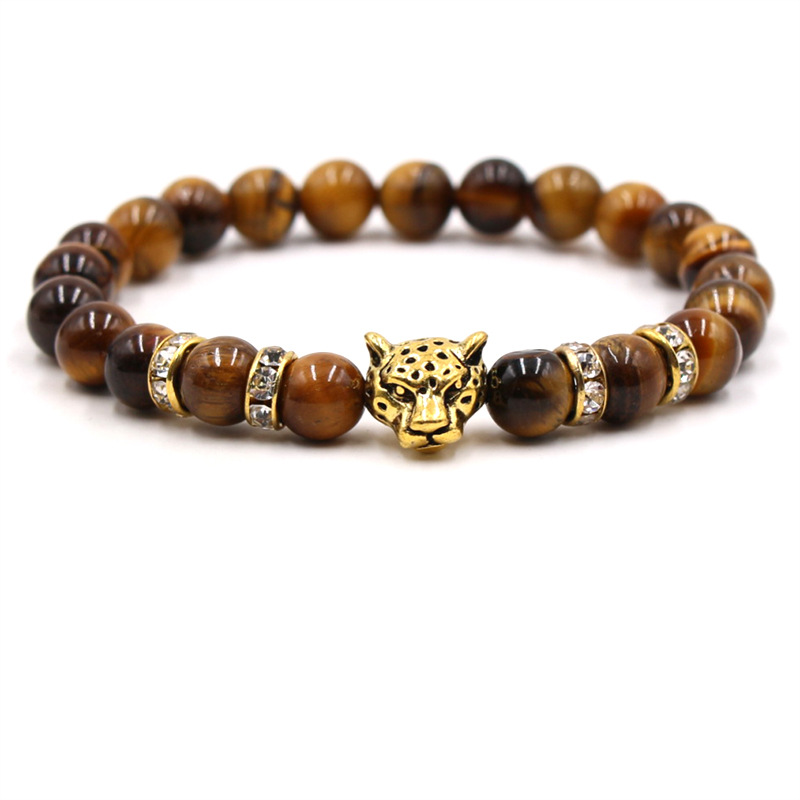 Tiger eye stone golden leopard head