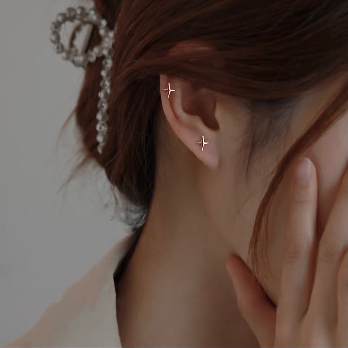 4:Rose Gold Stud Earrings 6*7.5mm