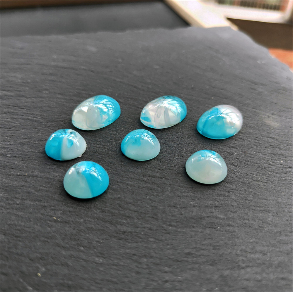 Lake blue white double color oval 13 * 18mm