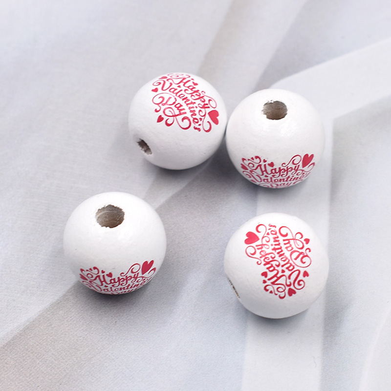 White Love English Wooden Beads