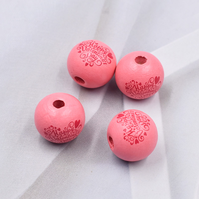 Pink Heart English Wooden Beads