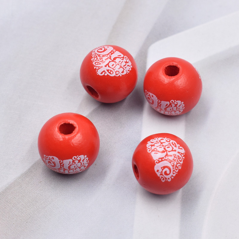 Red Love English Wooden Beads