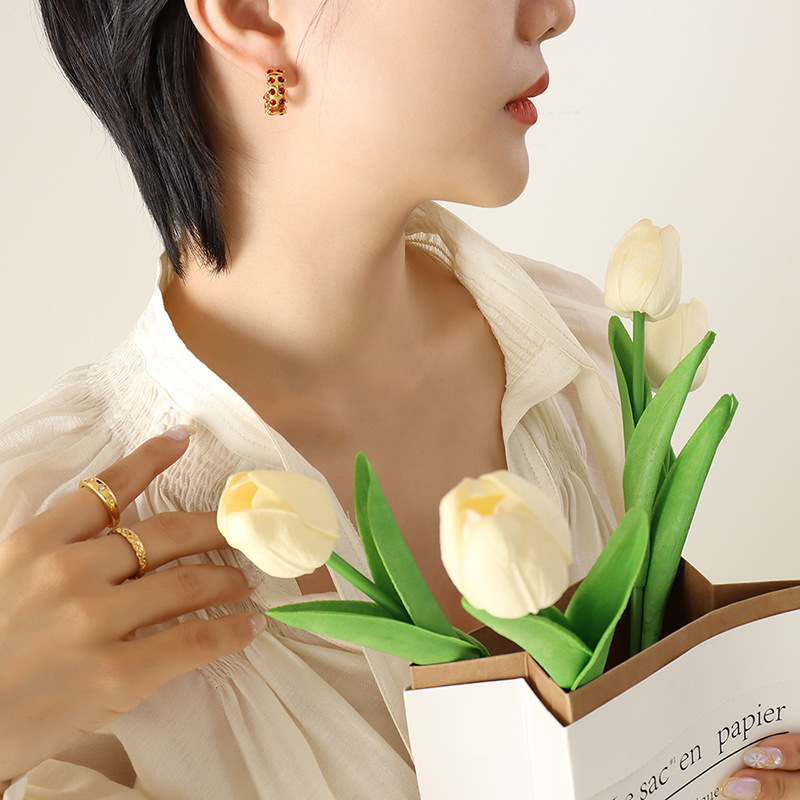 3:F057-Golden Red Zircon Earrings