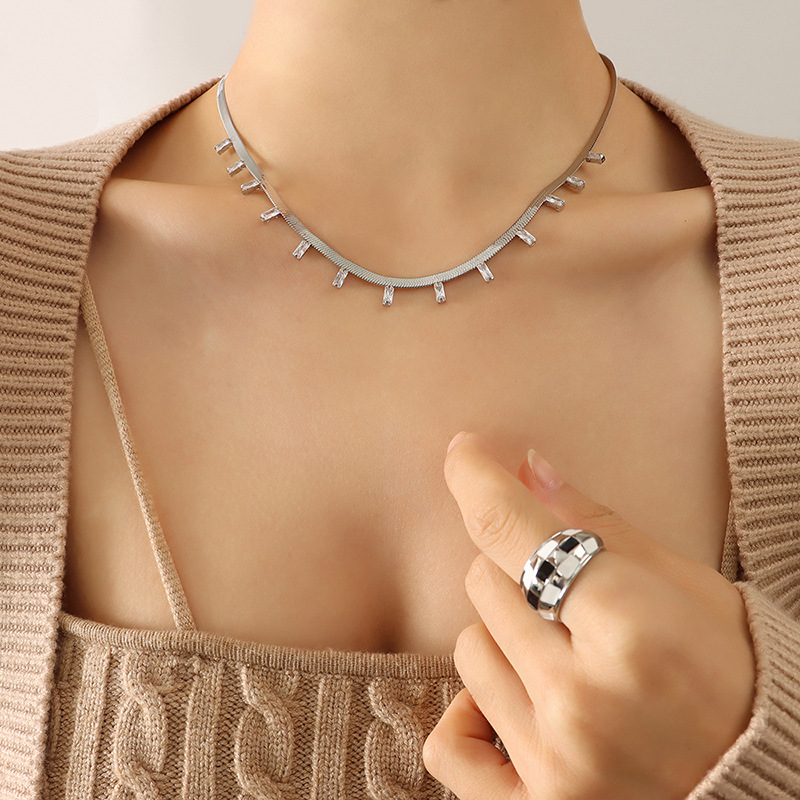 P340-white zircon steel necklace-40 5cm