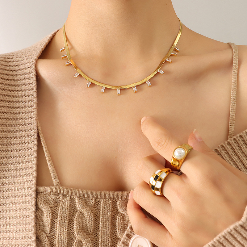 P340-white zircon gold necklace-40 5cm