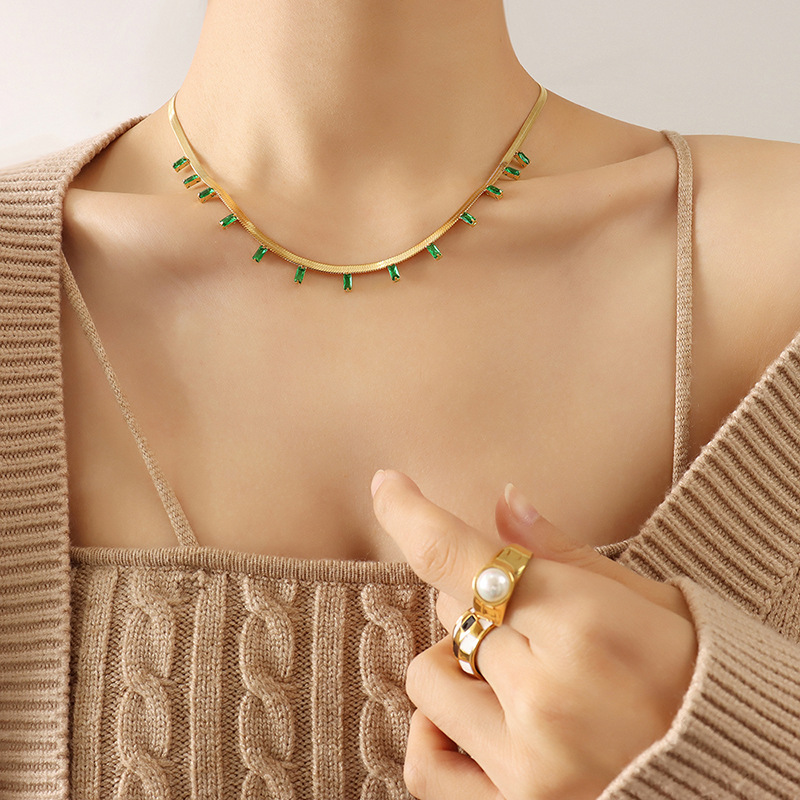 P340-Green Zircon Gold Necklace-40 5cm