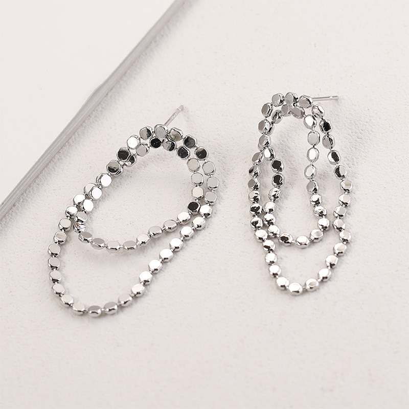 12# White K Lentil Bean Chain Stud Earrings