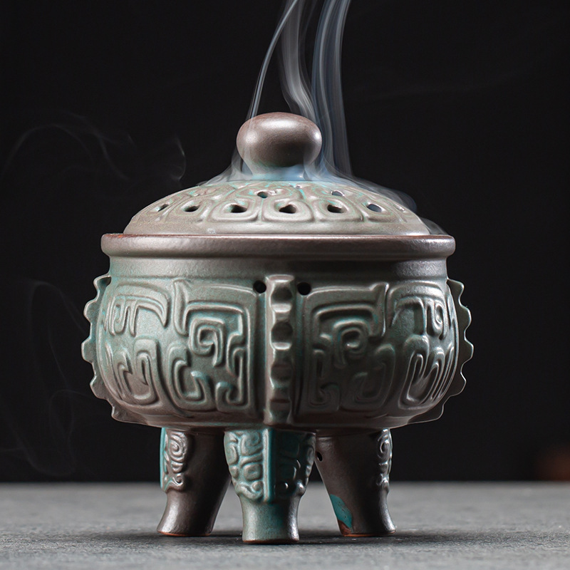 Three-legged incense burner with ancient pattern - pattern 10.7*10.7*11.8cm