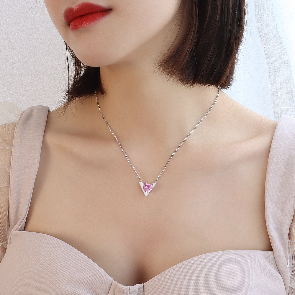 P203 Steel Color Pink Diamond Necklace
