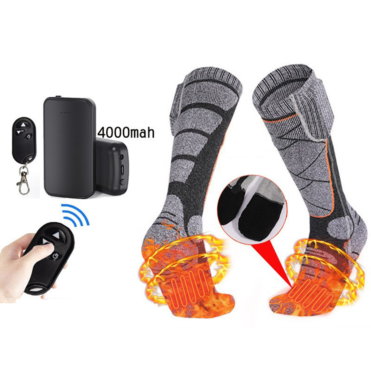 Dark gray:Single sock (sole and instep heat), remote control, battery