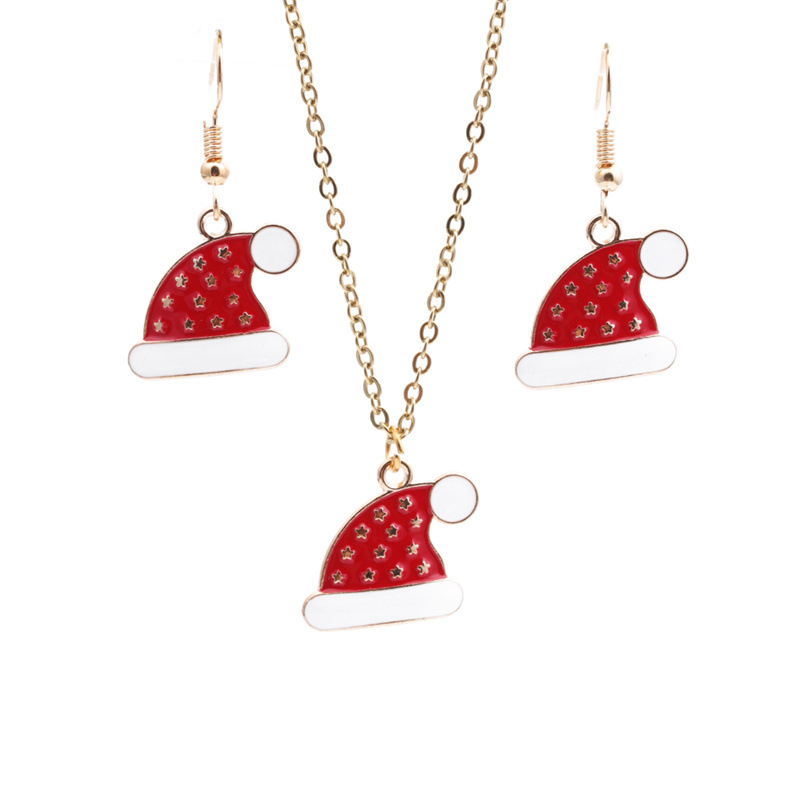 1:A Christmas hat earring necklace set