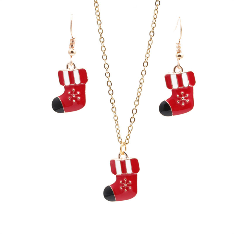 Christmas Stocking Earrings Necklace Set