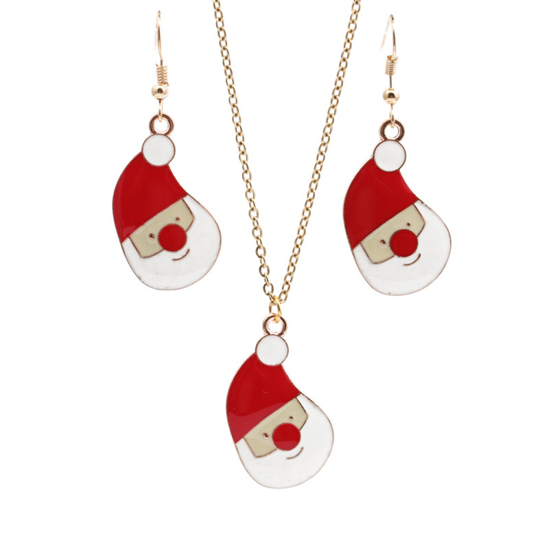 1:Christmas Hat Snowman Earring Necklace Set