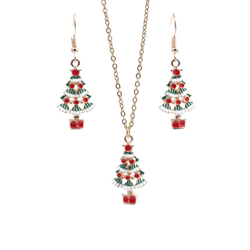 Christmas Tree Earrings Necklace Set