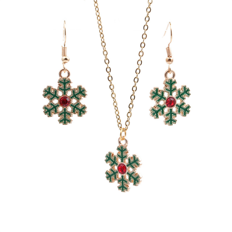1:Christmas Snowflake Earrings Necklace Set