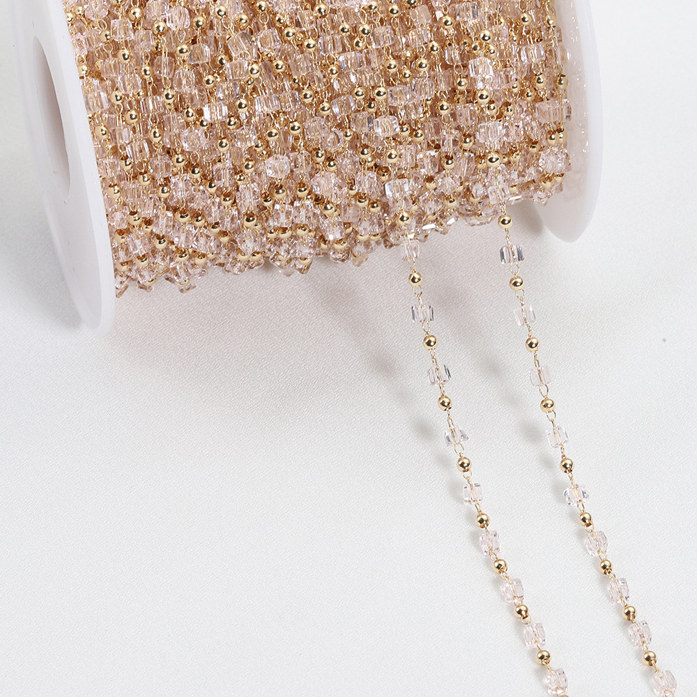 Transparent light pink beads   KC gold chain