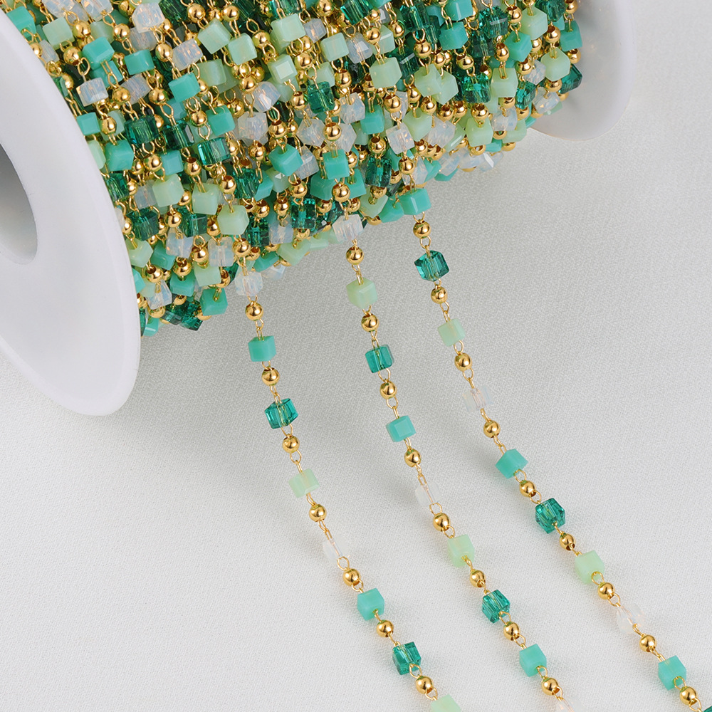 10:Teal Beads   Gold Chain