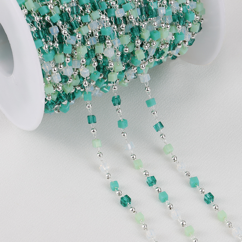 11:Teal Beads   Silver Chain