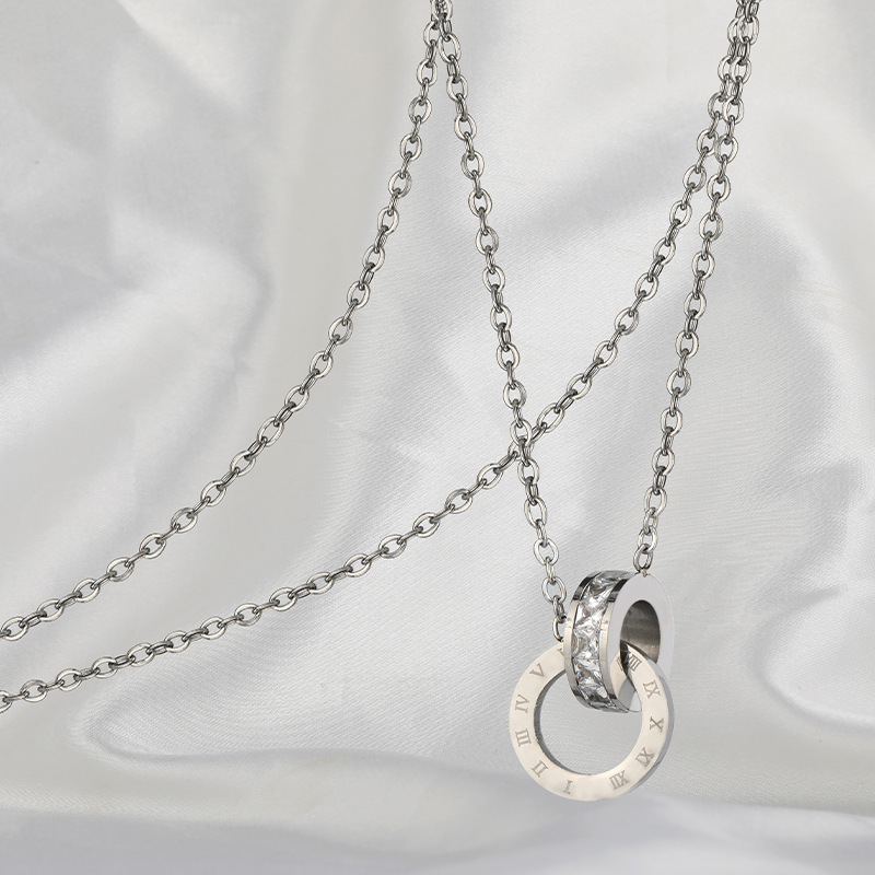 Titanium and White Gold Double Ring Necklace