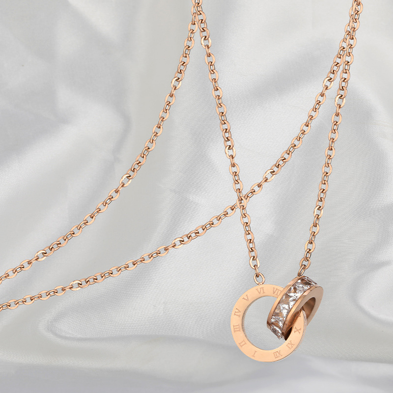 2:Titanium Rose Gold Double Ring Necklace