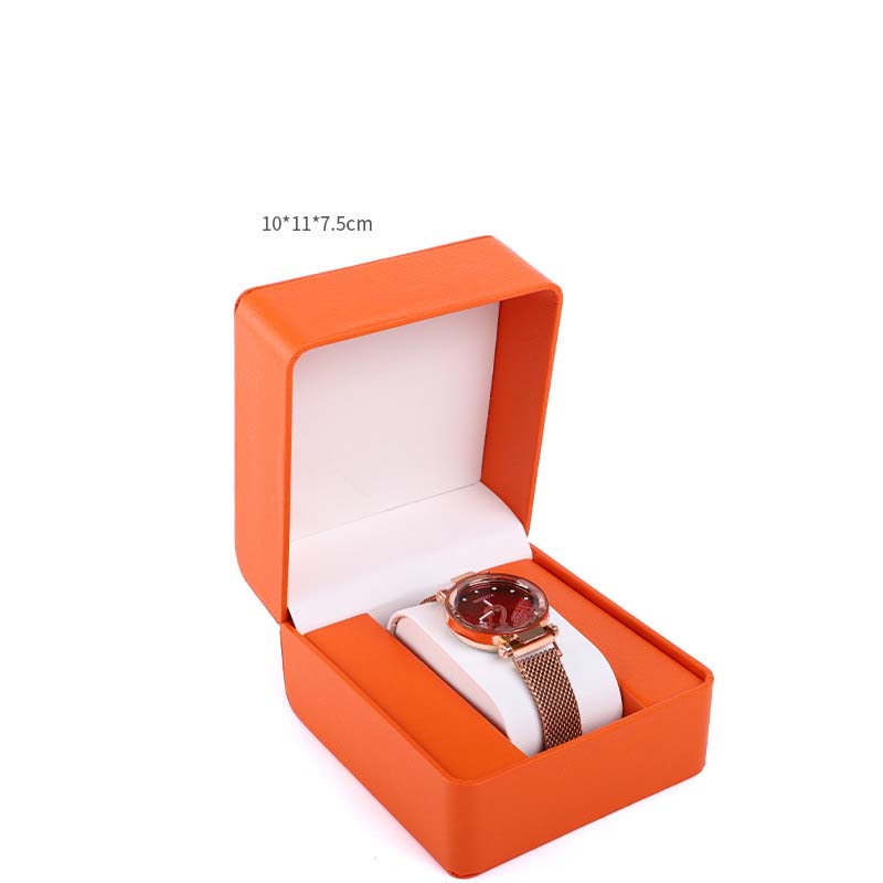 Orange-pu leather watch case 10x11x7.5cm watch cas