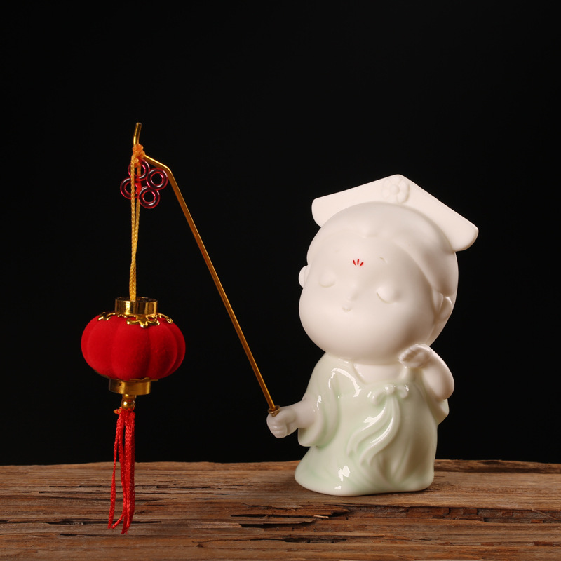 Xiaogong'e Lantern Ornament - Celadon Touching Noodles (Send incense   Small Lantern)