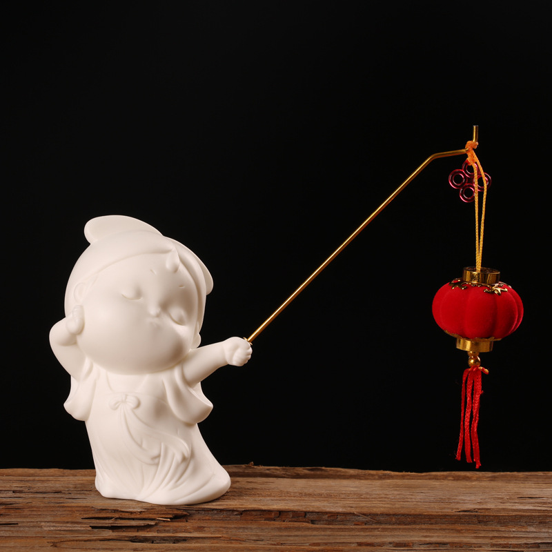 Xiaogong'e Lantern Ornament - White Porcelain Touching Ears (Send incense   Small Lantern)