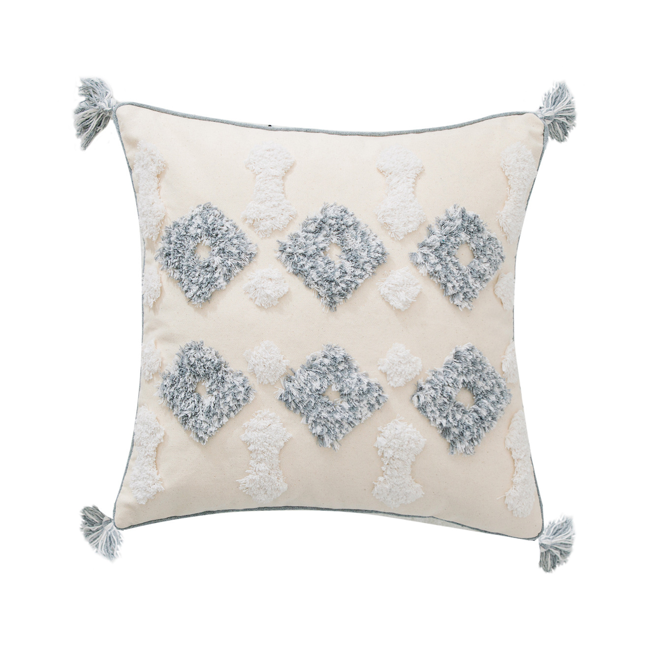 6 square tufted fringed piping throw pillow case