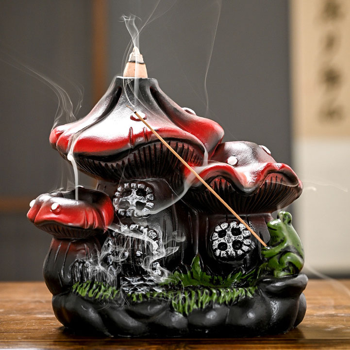 Mushroom incense burner (frog style) red and black