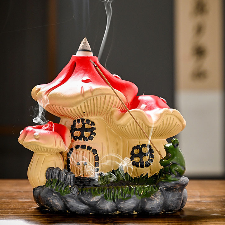 Mushroom incense burner (frog style) red and yello