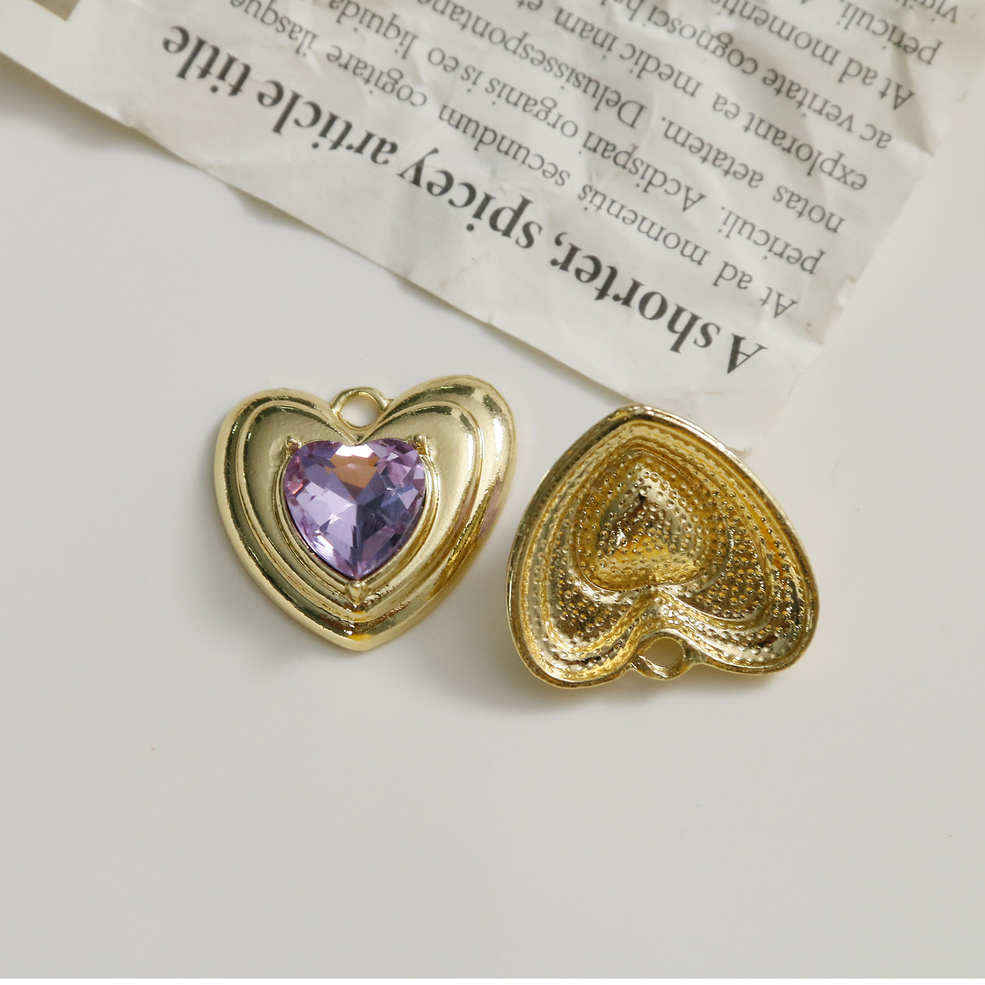 Gold color plated with Amethyst crystal 22*20mm