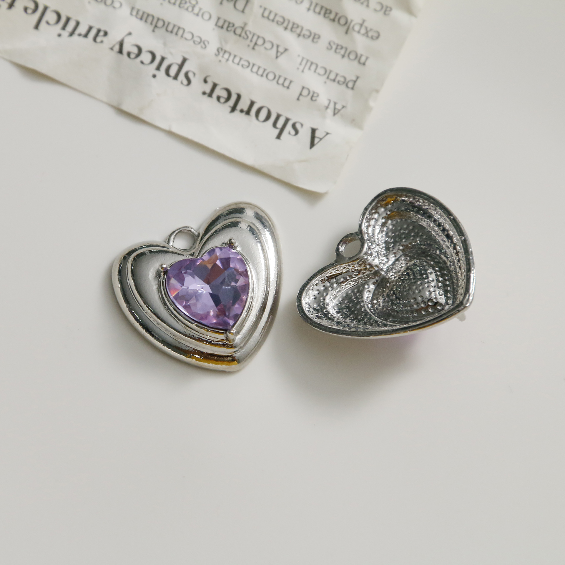 Silver color plated with Amethyst crystal 22*20mm