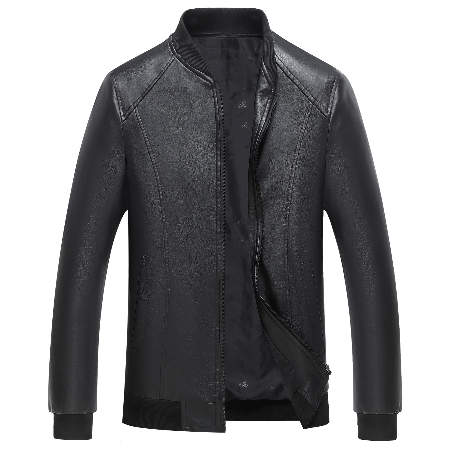 Baseball collar single coat black (calendered leather)