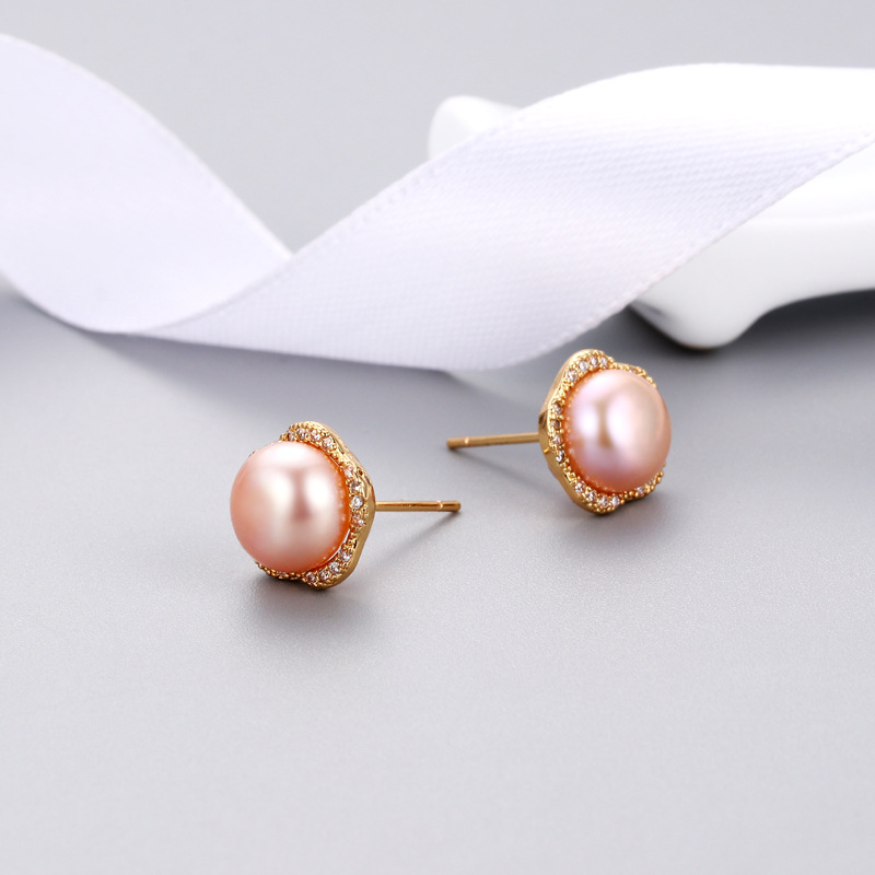 Gold Stud Earring And Pink Pear