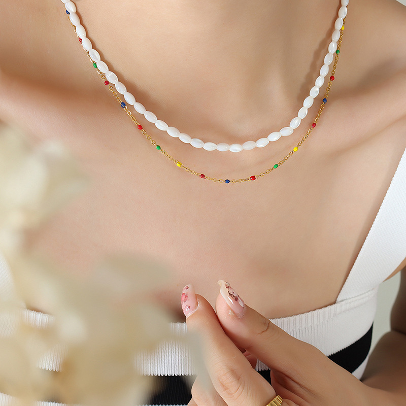 4:P1246-7 White Shell double necklace