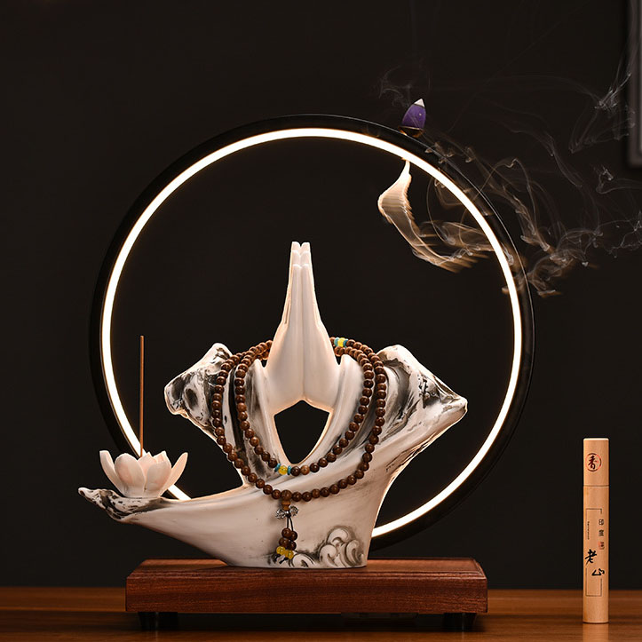 Bergamot lotus-lamp ring reverse flow incense burner (battery type)30*14*34.5cm