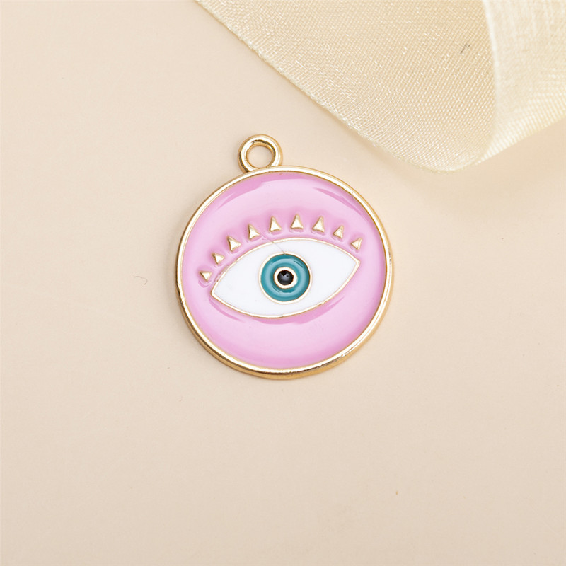 10 pink round eyelash eye pendants 28x24mm