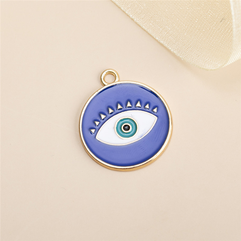 10 blue round eyelash eye pendants 28x24mm