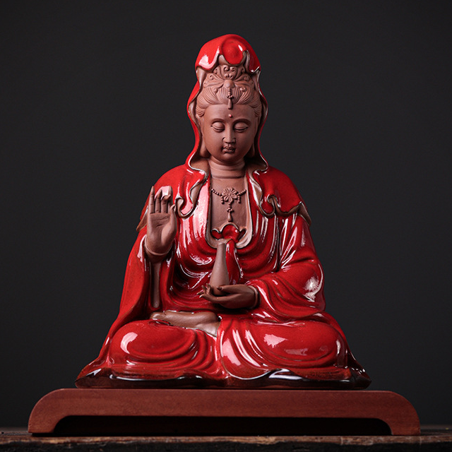 Hold the bottle Guanyin - sit with a red grapefruit arc base 20*12*22.6cm