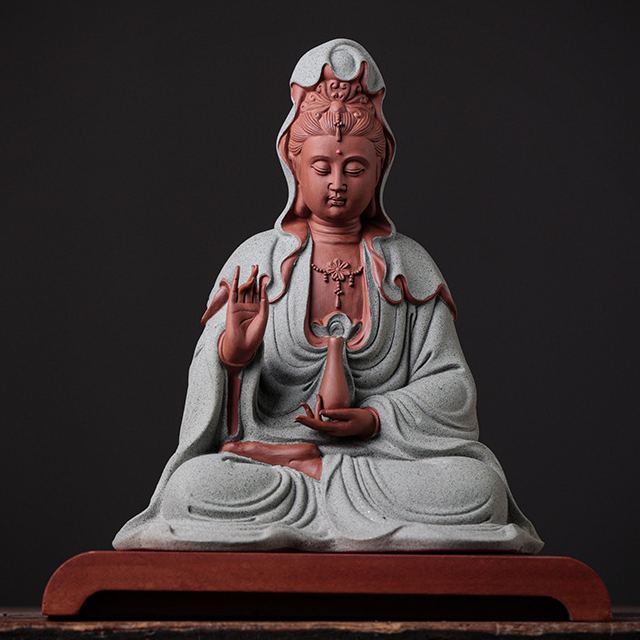 5:Holding bottle Avalokitesvara - Sitting style grey blue arc base 20*12*22.6cm