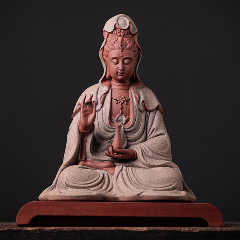 Holding bottle Guanyin - sitting style rice white arc base 20*12*22.6cm