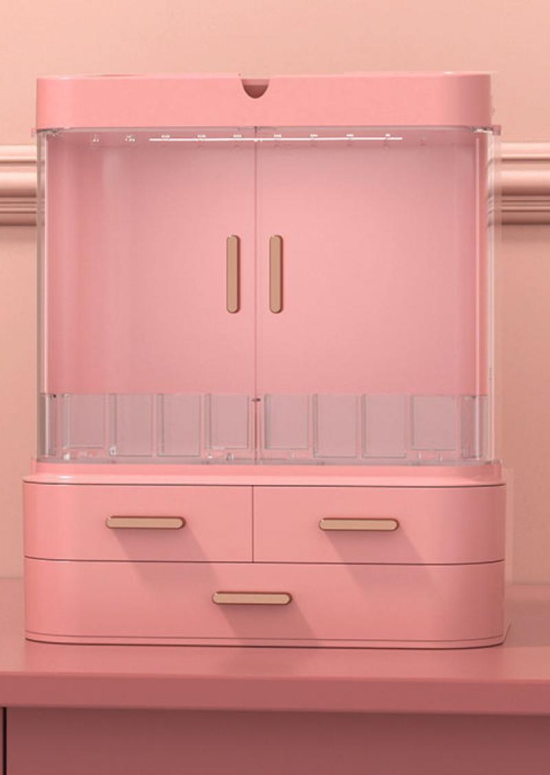 pink mirror inner light with light cabinet