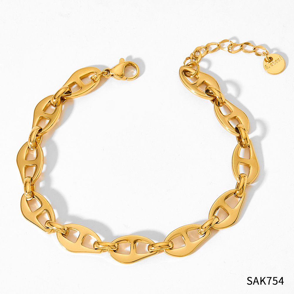 The SAK754 bracelet is gold
